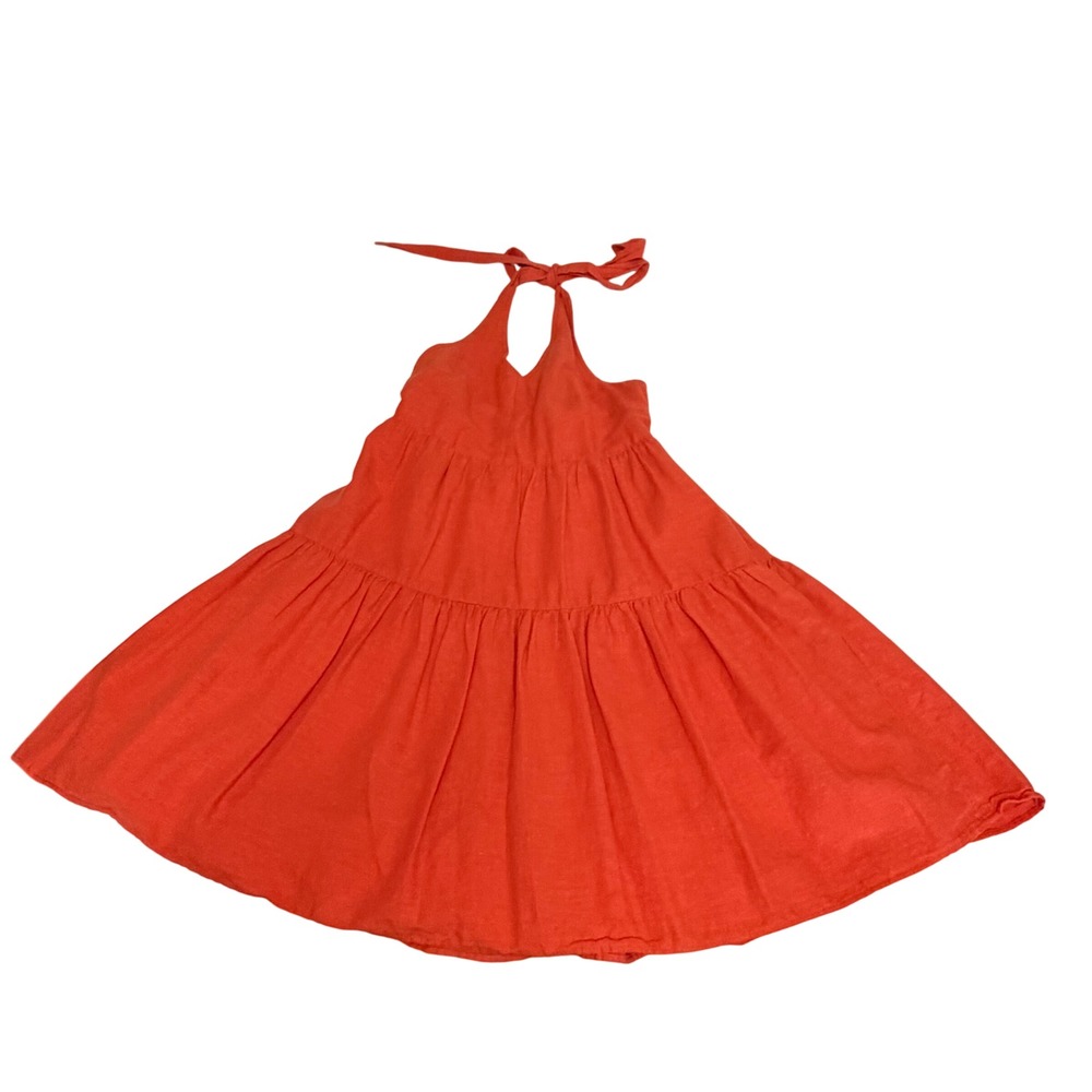 American Eagle Women XS Orange Red Tiered Halter Mini Dress Cotton Linen Boho